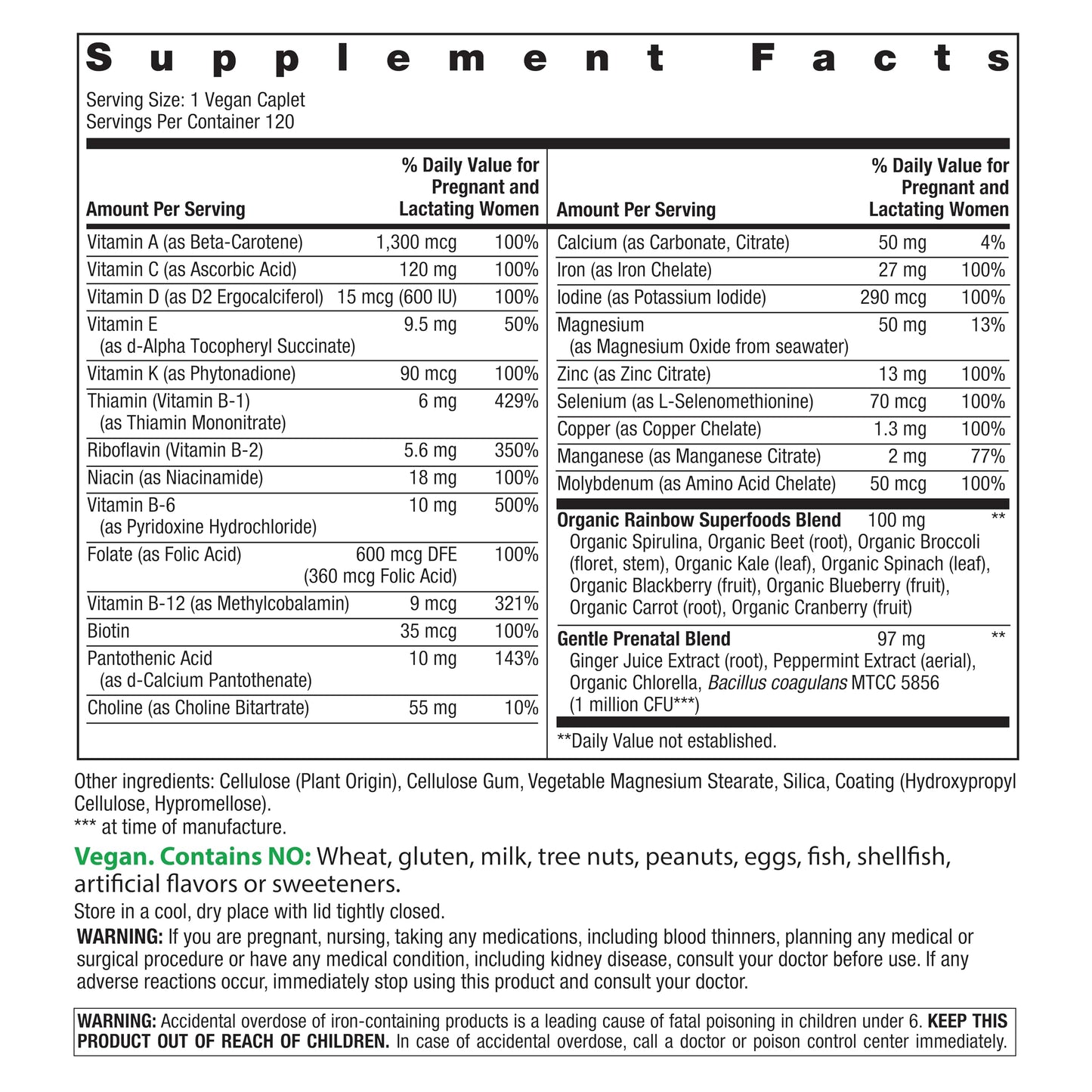 Rainbow Light Prenatal One High-Potency Multivitamin, 120 Count, Vegan