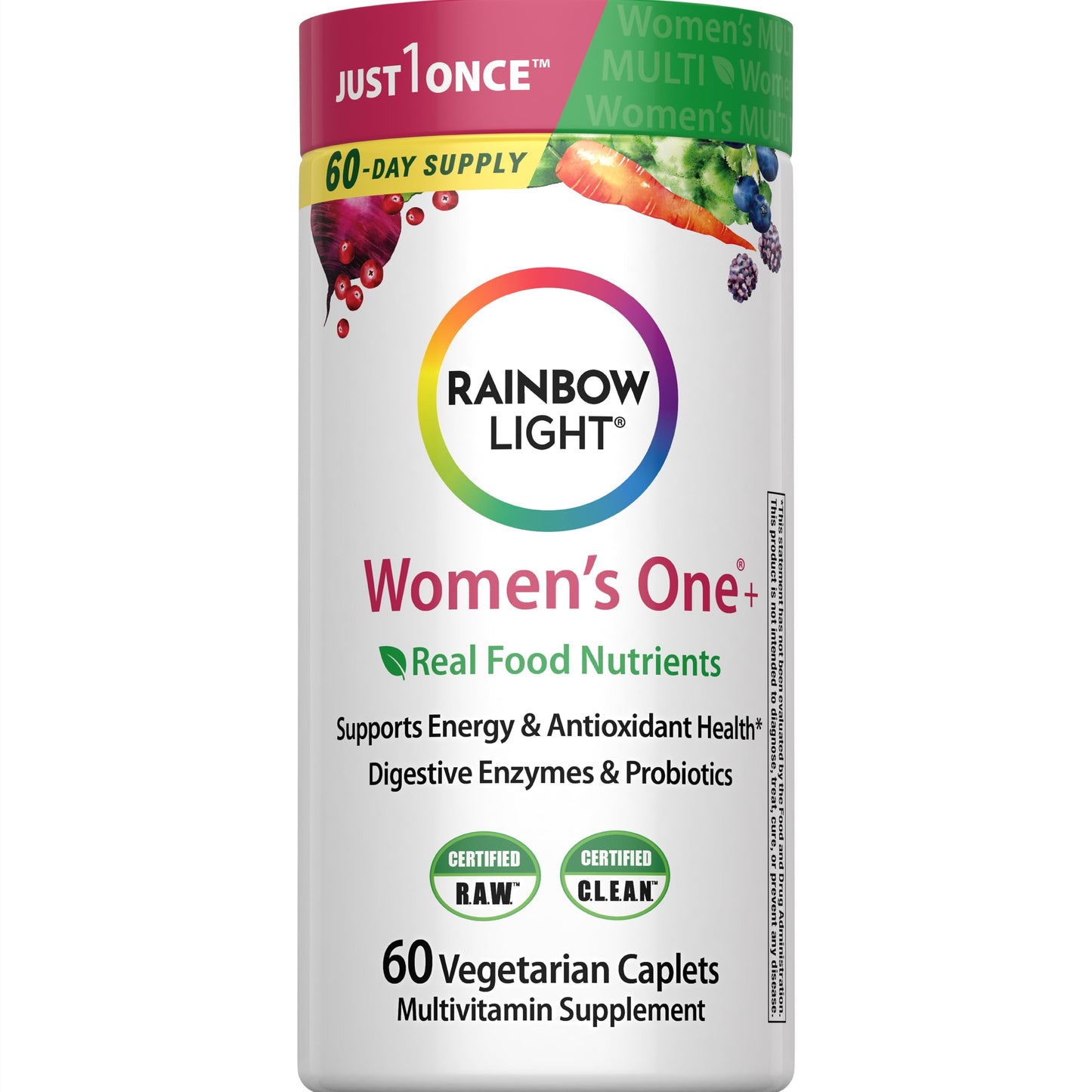 Rainbow Light Women's One High-Potency Daily Multivitamin – Immune Support, Vitamin C, Biotin, Ashwagandha, Vegetarian, 60 Count