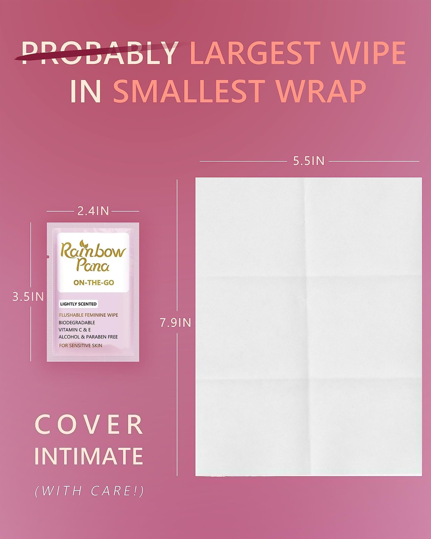 RainbowPana Feminine Wipes - 40 Count On-The-Go, Flushable Travel Wipes for Women | Aloe, Portulaca, Vitamin E | pH Balanced, Biodegradable