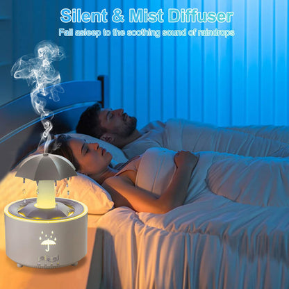 Raindrop Humidifier & Diffuser — 300ml, 7-Color LED, 2/4/8h Timer (White)