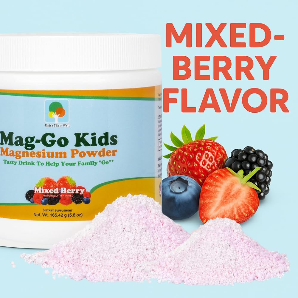 Raise Them Well Mag-Go Kids Magnesium Powder – Constipation Relief, Mixed Berry, 90 Servings