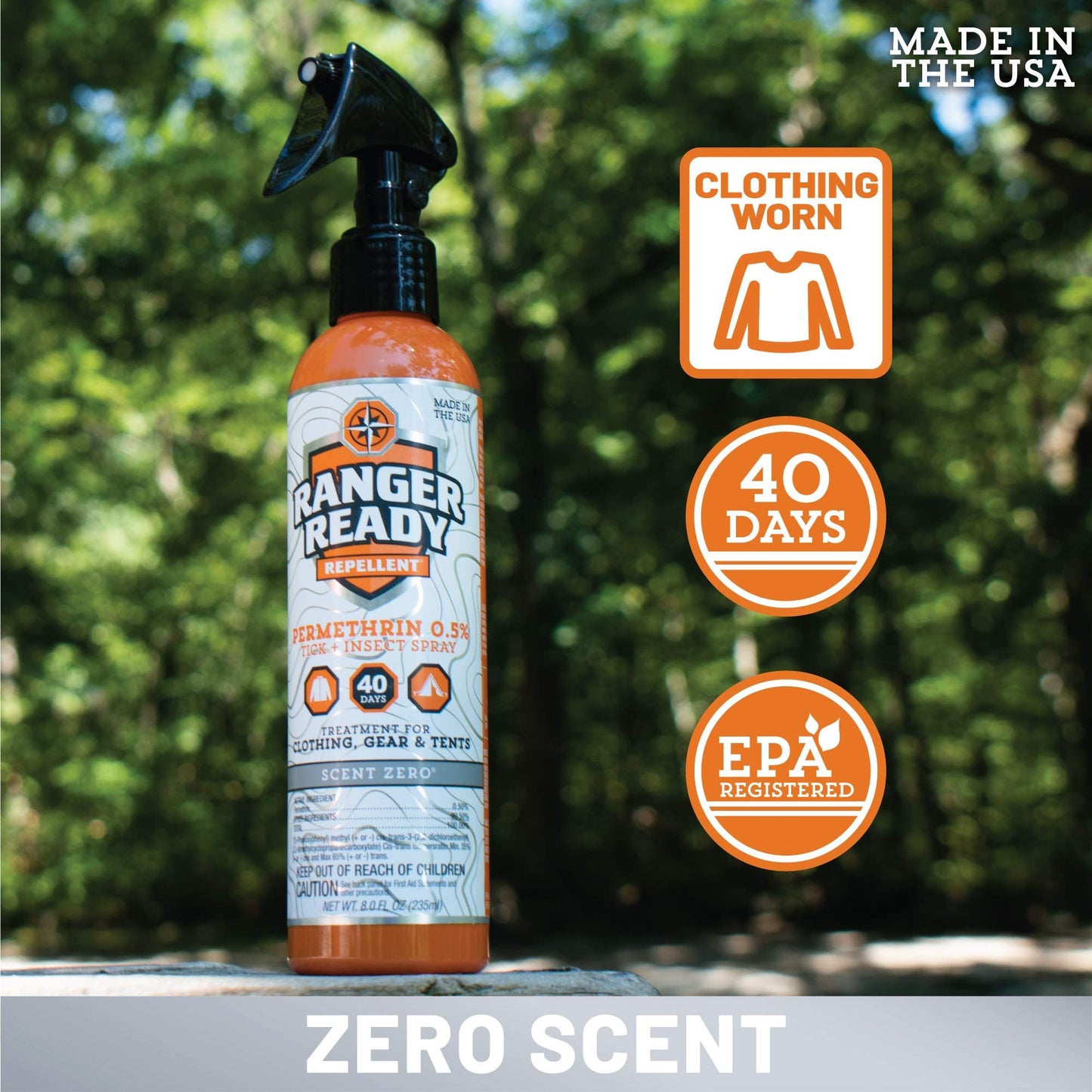 Ranger Ready Permethrin Spray for Clothes & Gear - Scent Zero, 8oz (Pack of 3) | Tick & Insect Repellent