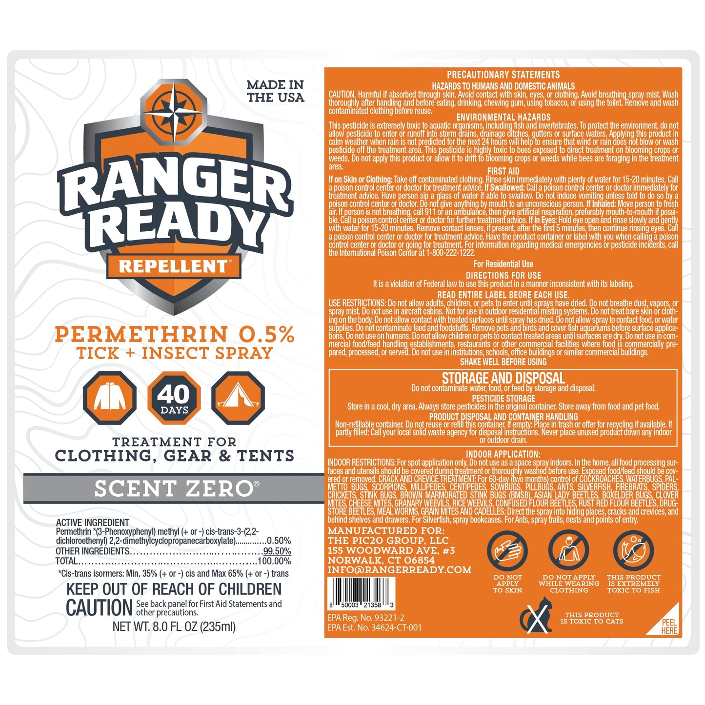Ranger Ready Permethrin Spray for Clothes & Gear - Scent Zero, 8oz (Pack of 3) | Tick & Insect Repellent