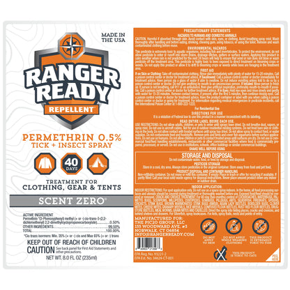 Ranger Ready Permethrin Spray for Clothes & Gear - Scent Zero, 8oz (Pack of 3) | Tick & Insect Repellent