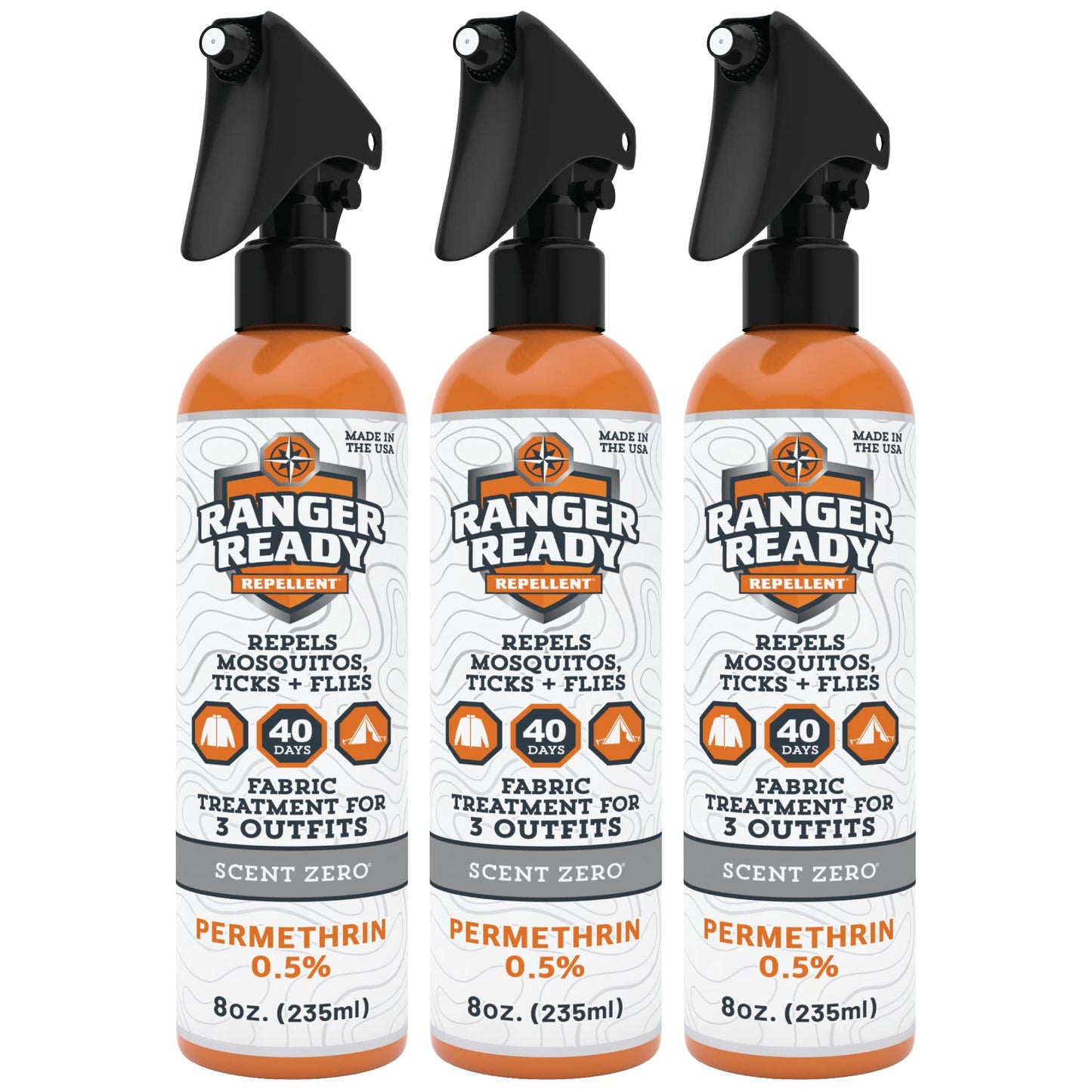 Ranger Ready Permethrin Spray for Clothes & Gear - Scent Zero, 8oz (Pack of 3) | Tick & Insect Repellent