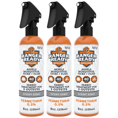 Ranger Ready Permethrin Spray for Clothes & Gear - Scent Zero, 8oz (Pack of 3) | Tick & Insect Repellent