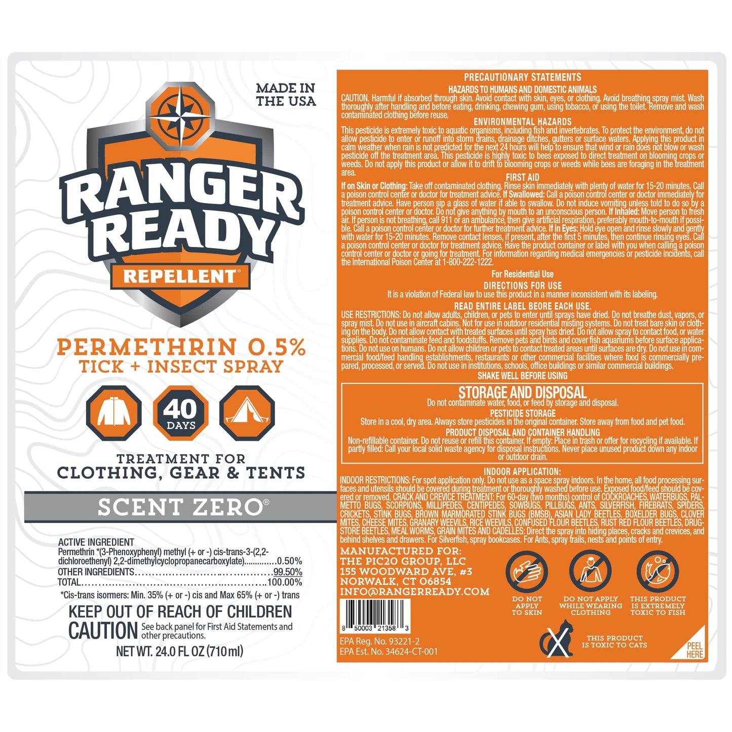 Ranger Ready Repellents Permethrin Spray for Clothes & Gear – Scent Zero, 24 oz