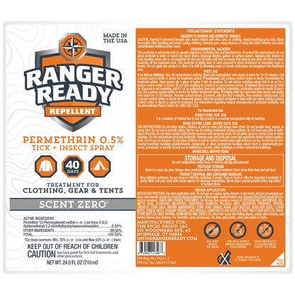 Ranger Ready Repellents Permethrin Spray for Clothes & Gear – Scent Zero, 24 oz