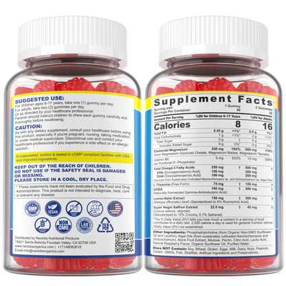 Triple Magnesium Complex Gummies for Adults & Kids 6+ – Sugar Free | Omega-3, Saffron, L-Theanine