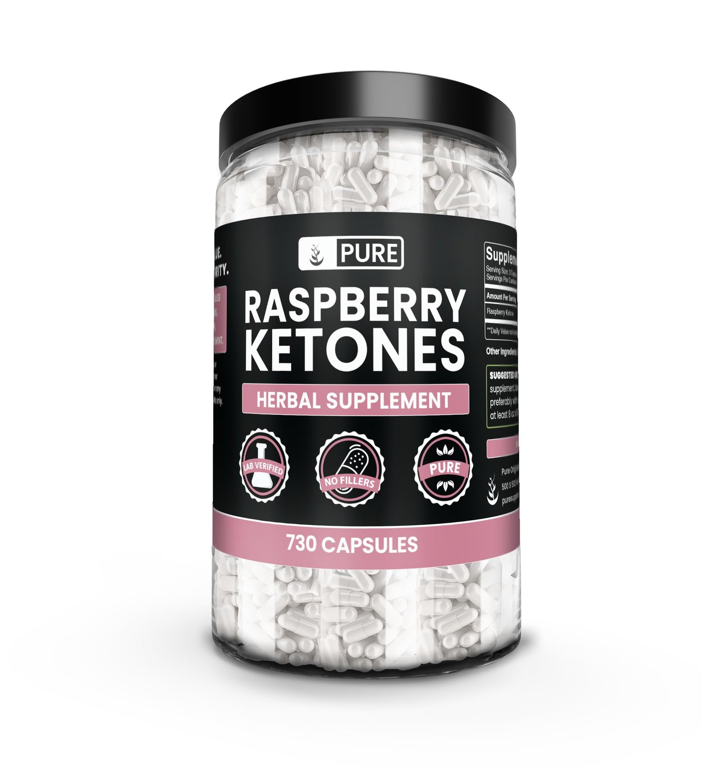 Pure Raspberry Ketone 730 Capsules – No Magnesium or Rice Fillers | Lab Verified