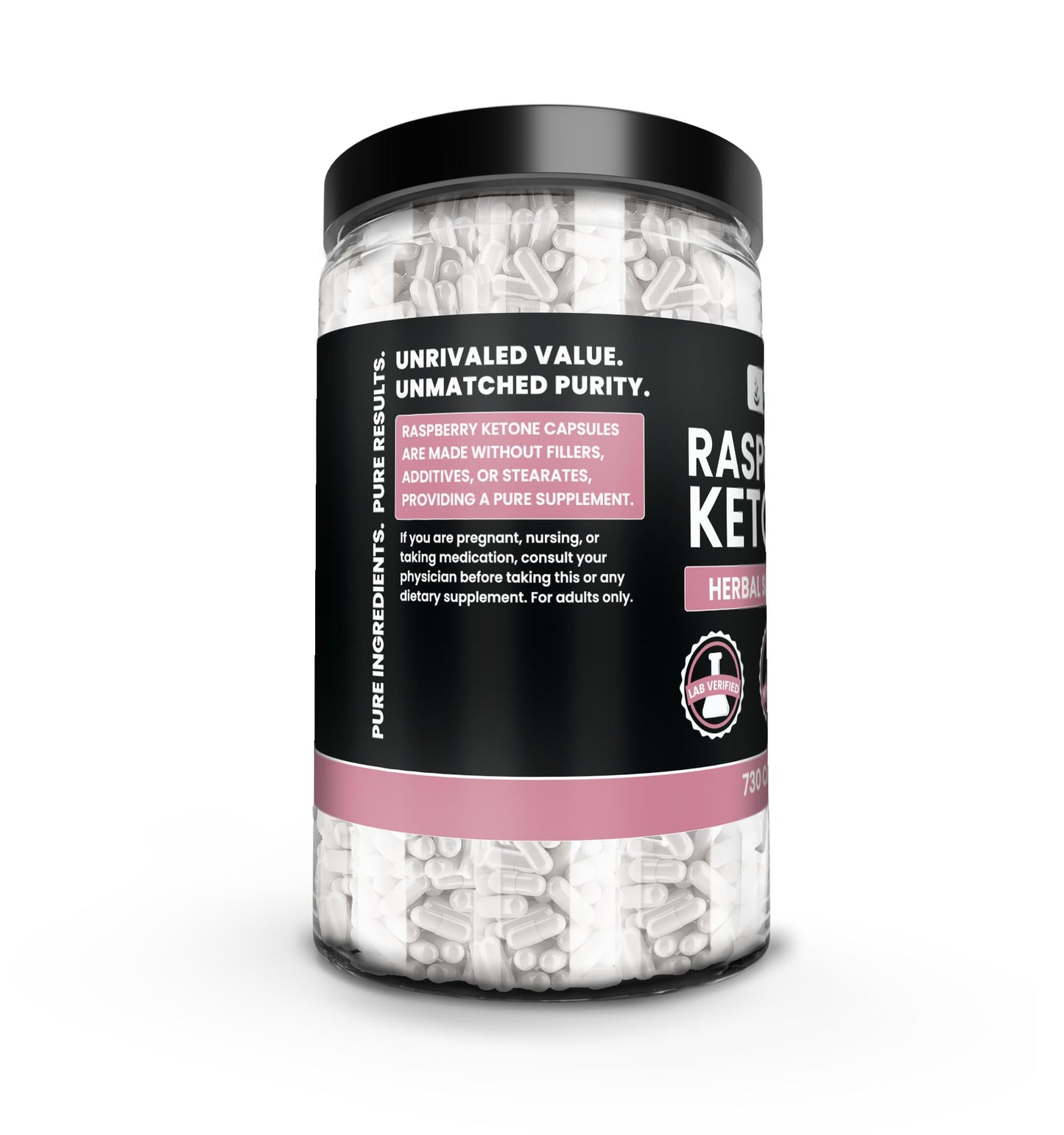 Pure Raspberry Ketone 730 Capsules – No Magnesium or Rice Fillers | Lab Verified