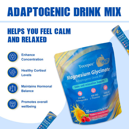 Cortisol Powdered Drink Mix with Magnesium Glycinate, L-Theanine, Ashwagandha & Vitamin D3 – Raspberry Lemonade, 30 Packets