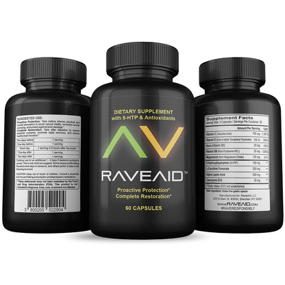 RaveAid Party Recovery Supplement (60 Capsules) – Trusted Since 2011, Jaw Clench Relief & Neurotoxicity Support