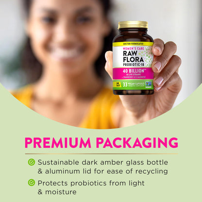 Raw Flora Women's Probiotics — 40B CFU + Prebiotics | 33 Vegan Capsules