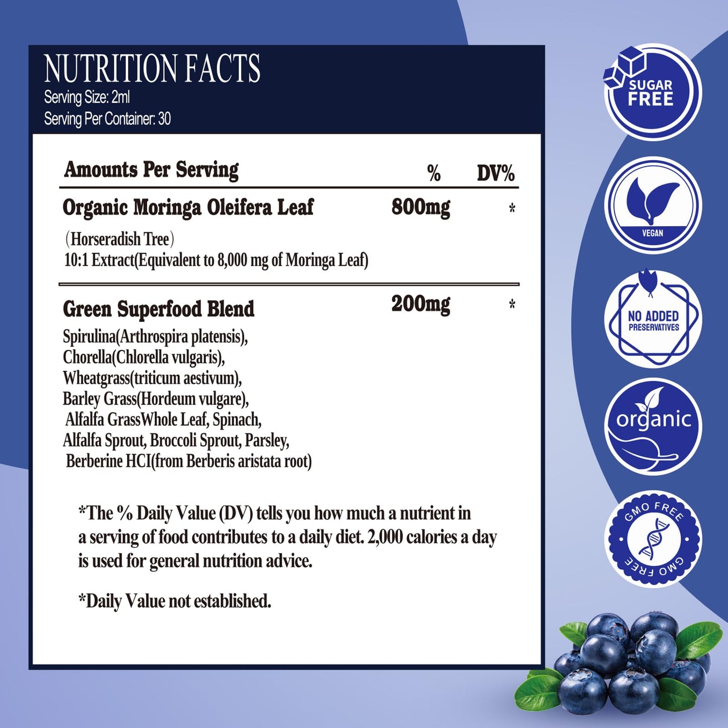 Raw Moringa Liquid Drops 8000 mg – Organic Moringa Oleifera + Supergreens 60ml