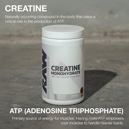 RAW Nutrition Creatine Monohydrate Powder - Unflavored, 100 Servings