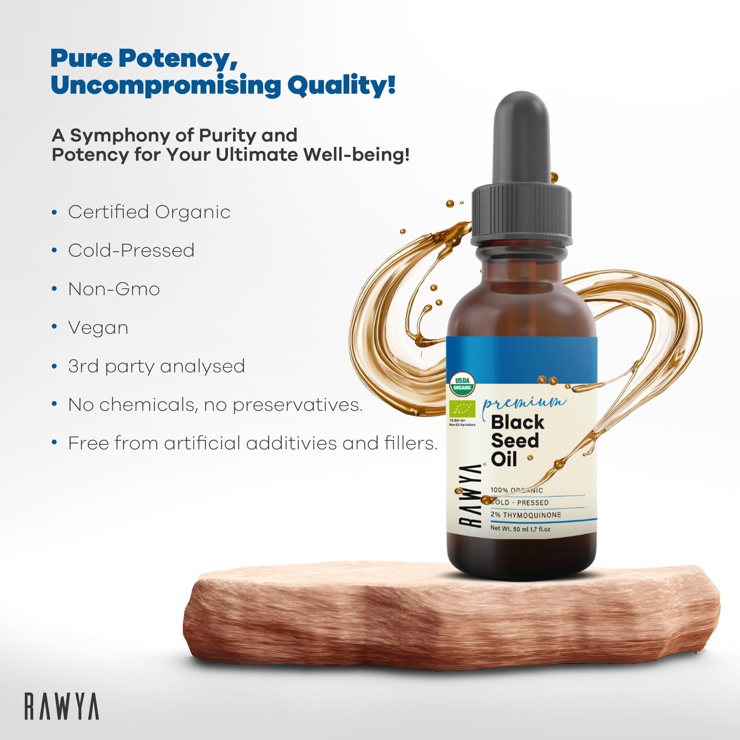 RAWYA Black Seed Oil - Cold Pressed Nigella Sativa | High TQ 2% Kalonji Oil (1.7 fl oz)