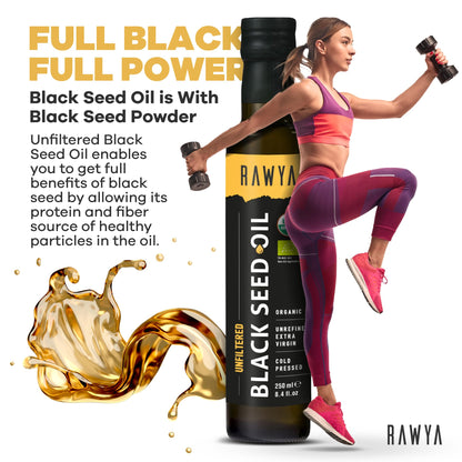 RAWYA Black Seed Oil - Organic Cold-Pressed Nigella Sativa (Turkish Origin) - USDA Organic - 2x250ml Glass