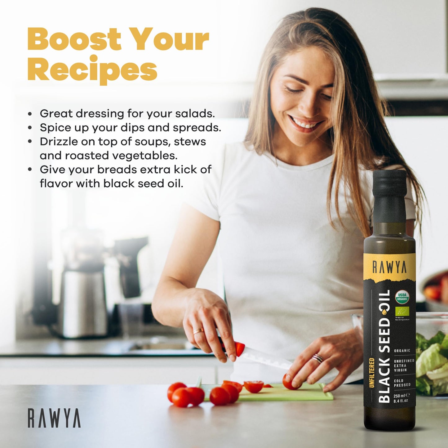 RAWYA Black Seed Oil - Unfiltered - 8.4 oz - Organic Full-Spectrum Cold-Pressed
