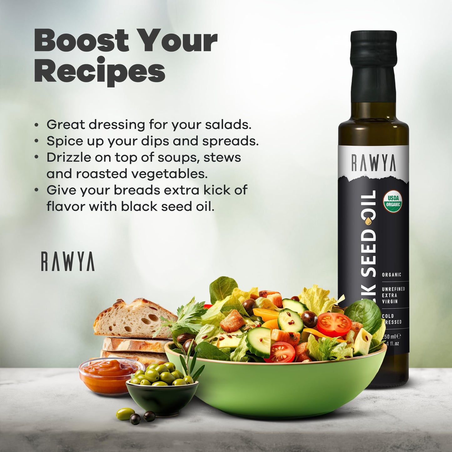 RAWYA Black Seed Oil - USDA Organic, Cold-Pressed, 8.4 fl oz | Nigella Sativa