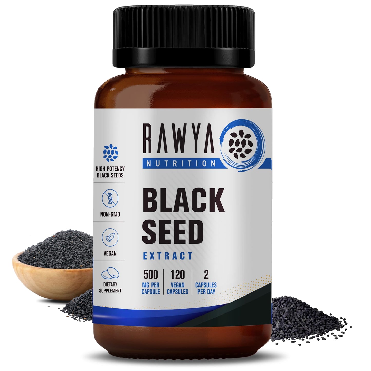 RAWYA Nutrition Black Seed Extract 500 mg - Nigella Sativa, 120 Vegan Capsules | Halal, Pure & Natural