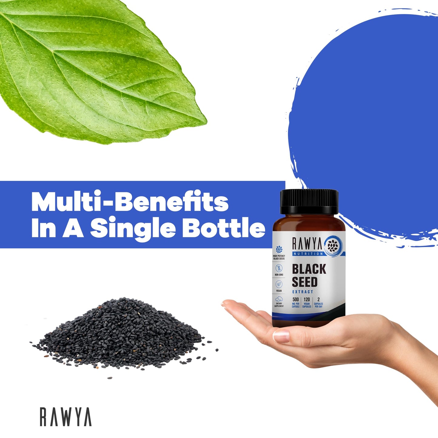 RAWYA Nutrition Black Seed Extract 500 mg - Nigella Sativa, 120 Vegan Capsules | Halal, Pure & Natural