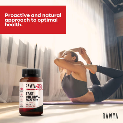 RAWYA Tart Cherry & Black Seed Oil – 500mg Capsules | Gluten Free 120 Count