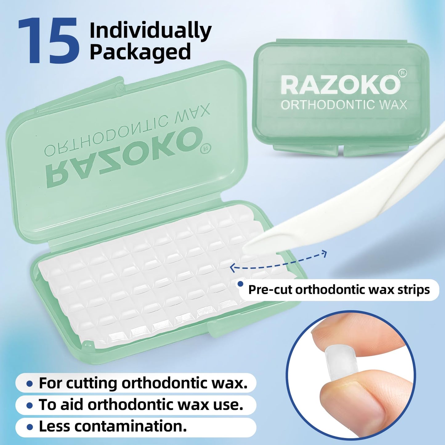 RAZOKO Orthodontic Wax for Braces & Aligners | Pre-cut Dental Wax Strips