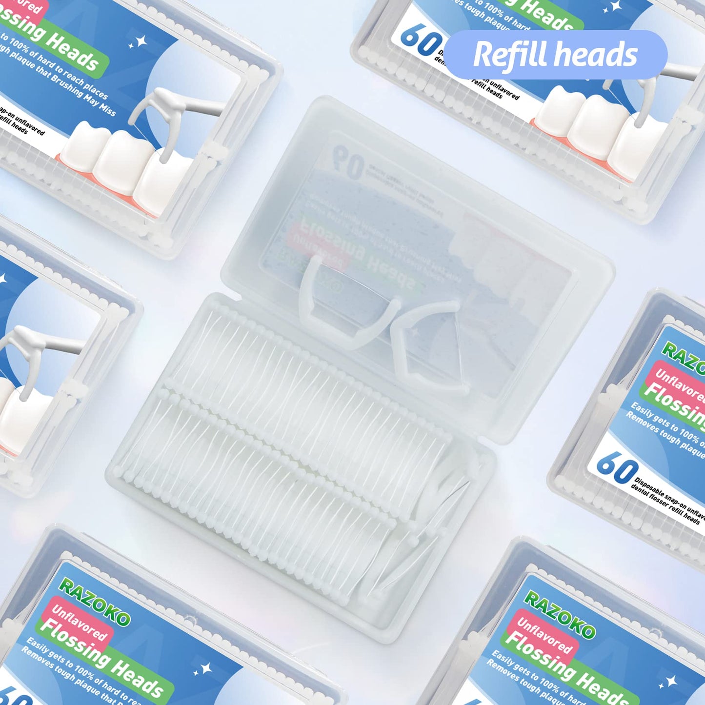 RAZOKO Ultimate Flosser Kit – 1 Handle & 120 Extra Strength Refills