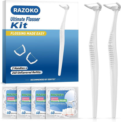 RAZOKO Ultimate Flosser Kit – 2 Handles & 240 Extra Strength Refills