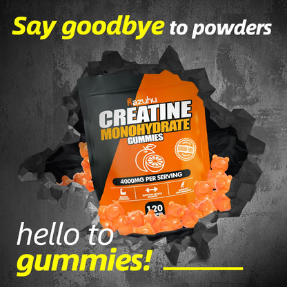 Razuhu Creatine Monohydrate Gummies – 4g per Serving, Sugar Free, Vegan, Orange, 120 Count