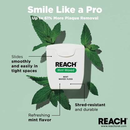 REACH Mint Waxed Floss - 200 Yards (7200 in) Pack of 4
