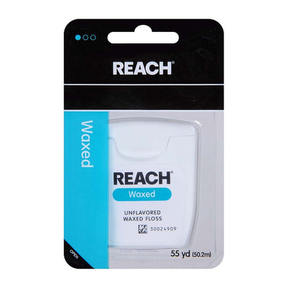 REACH Unflavored Waxed Dental Floss – 55 yds (Pack of 4)