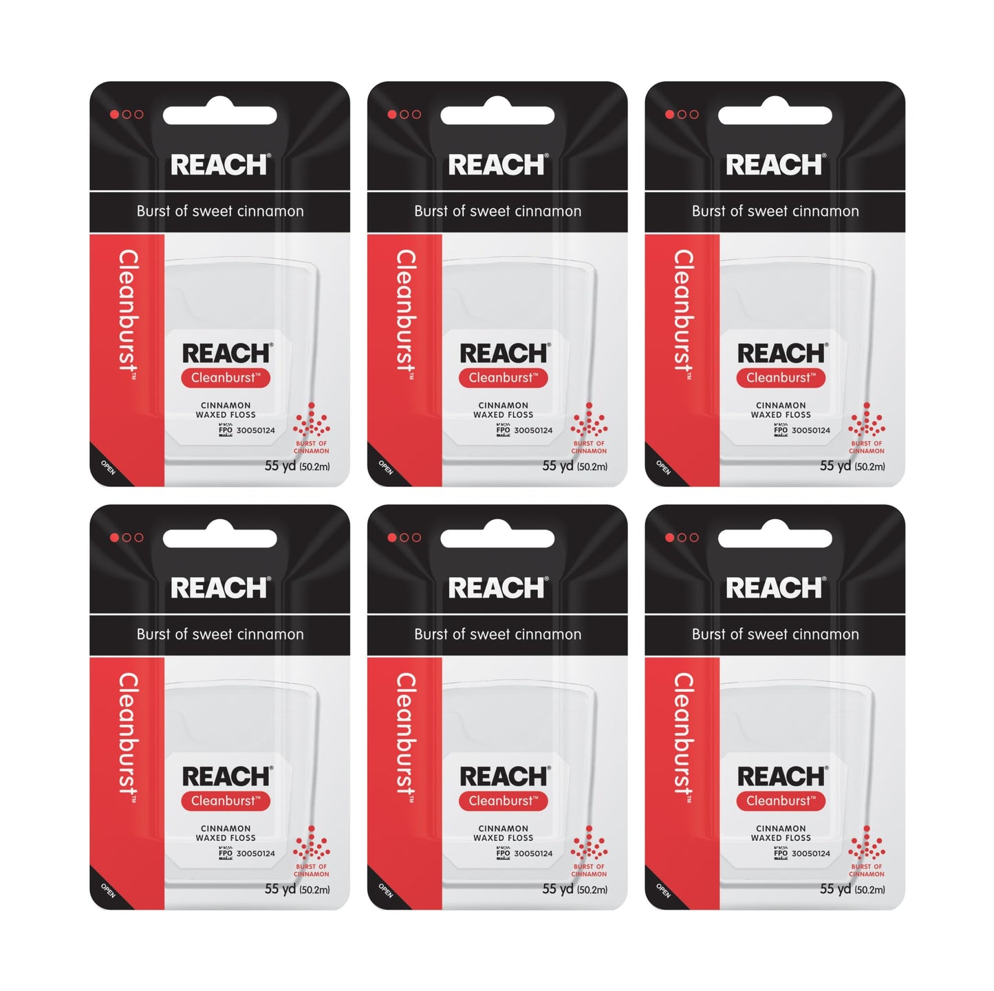 REACH Waxed Dental Floss Cinnamon - 55 yd, 6 Pack, PFAS Free