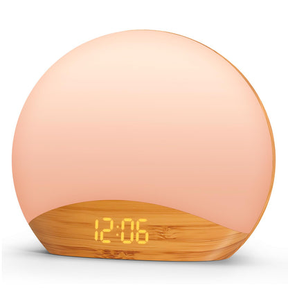 REACHER Wood Grain Sunrise Alarm Clock & Sound Machine | 26 Sleep Sounds, Dimmable Night Light, Wake-Up Light