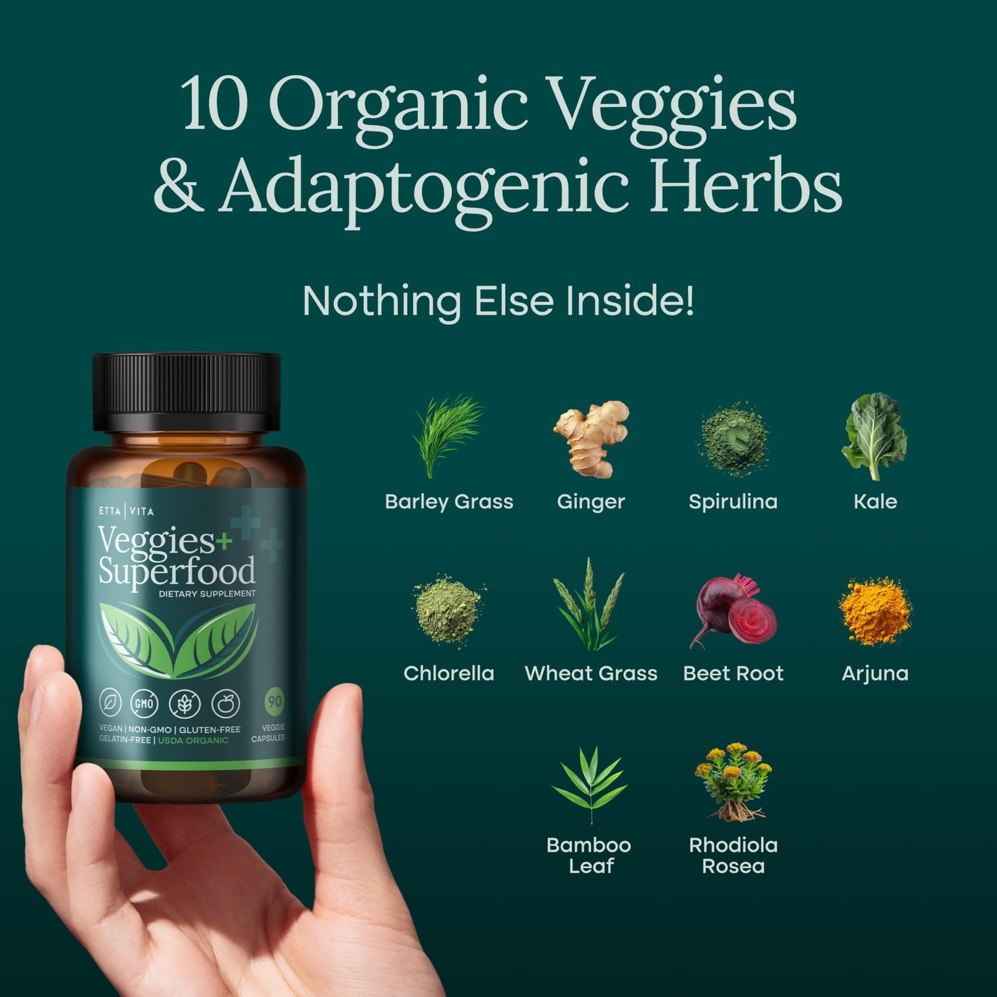Etta Vita 100% Organic Fruits & Veggies, 180 Capsules – Vegan, Non-GMO, Made in USA