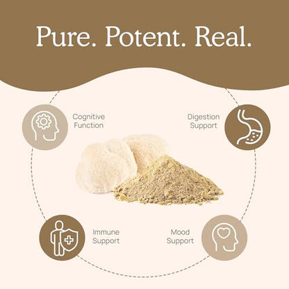 Real Mushrooms Lions Mane Supplement - Organic, Vegan, Non-GMO | 60 Servings