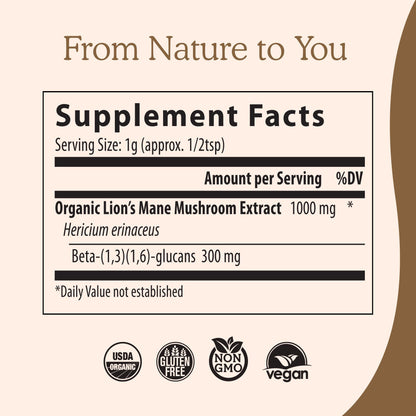 Real Mushrooms Lions Mane Supplement - Organic, Vegan, Non-GMO | 60 Servings