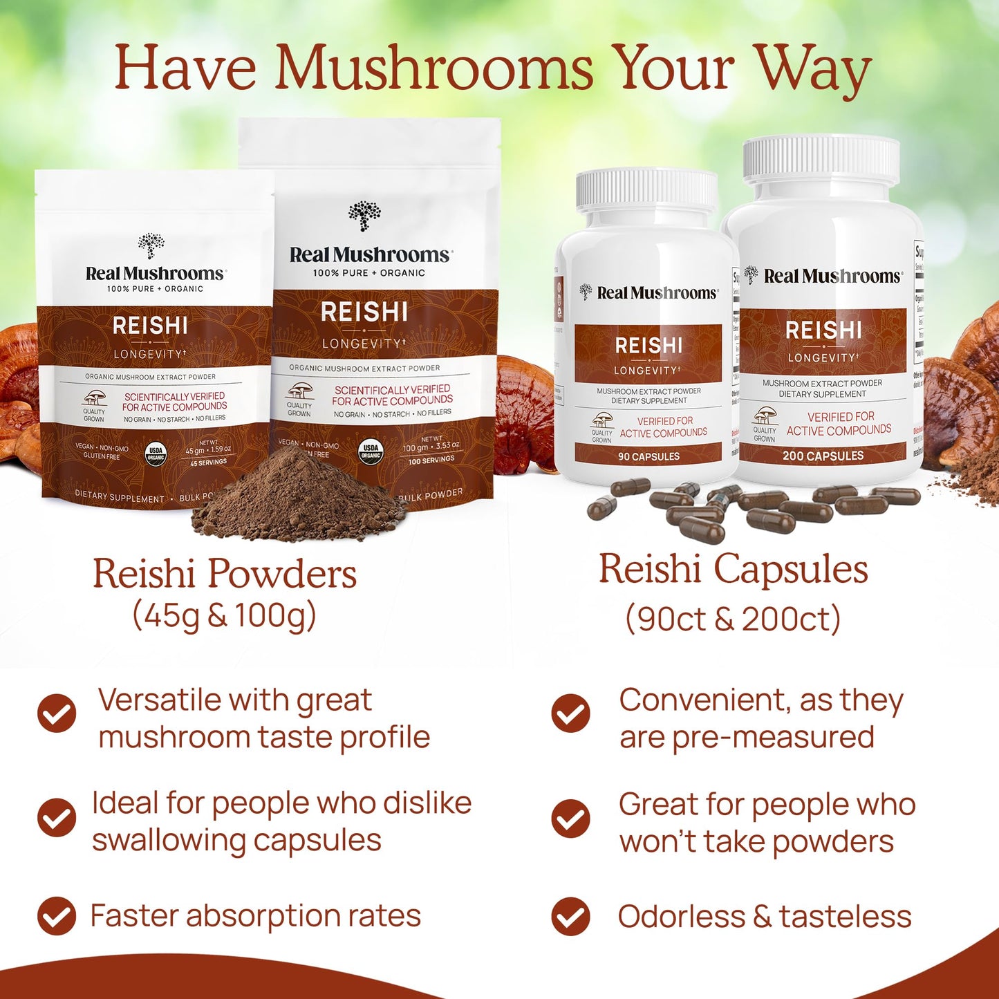 Real Mushrooms Reishi Powder – Organic Red Reishi Extract, 45 Servings, Beta-Glucans