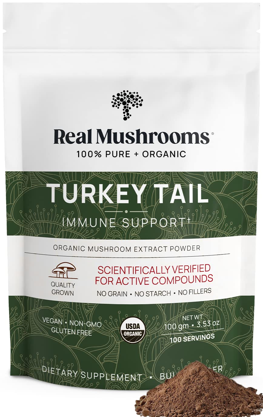 Real Mushrooms Turkey Tail Mushroom Powder – Organic Extract, 100 Servings | Vegan & Non-GMO