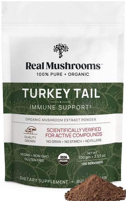 Real Mushrooms Turkey Tail Mushroom Powder – Organic Extract, 100 Servings | Vegan & Non-GMO
