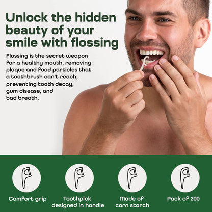 rebEarth Mint Flavored Dental Floss Picks – 200 Count, 2-in-1 Plant-Based
