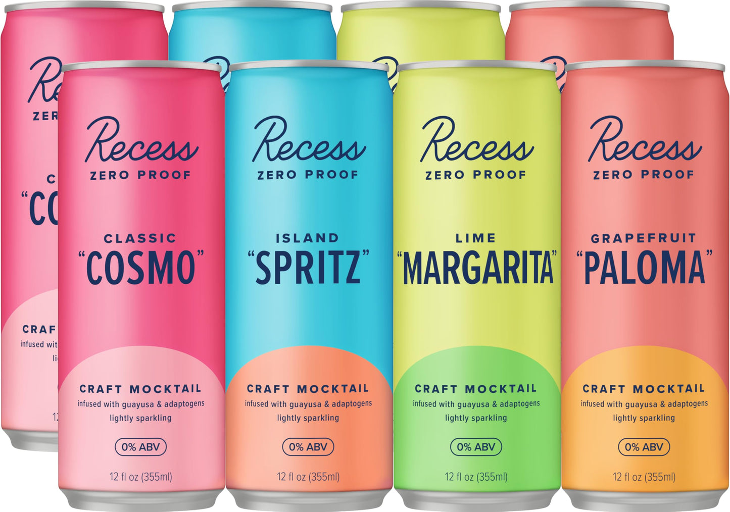 Recess Zero Proof Craft Mocktails – Alcohol-Free, Adaptogen-Infused 12oz 12-Pack Happy Hour Sampler
