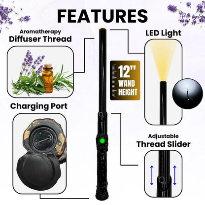 Rechargeable Aromatherapy Wand Diffuser – 12-Inch Slim USB Battery, Black