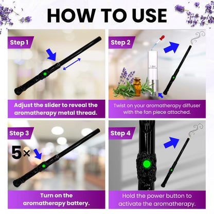 Rechargeable Aromatherapy Wand Diffuser – 12-Inch Slim USB Battery, Black