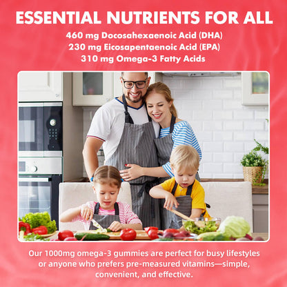 Vegan Omega-3 Gummies 1000mg | Algae DHA 460mg & EPA 230mg | Strawberry
