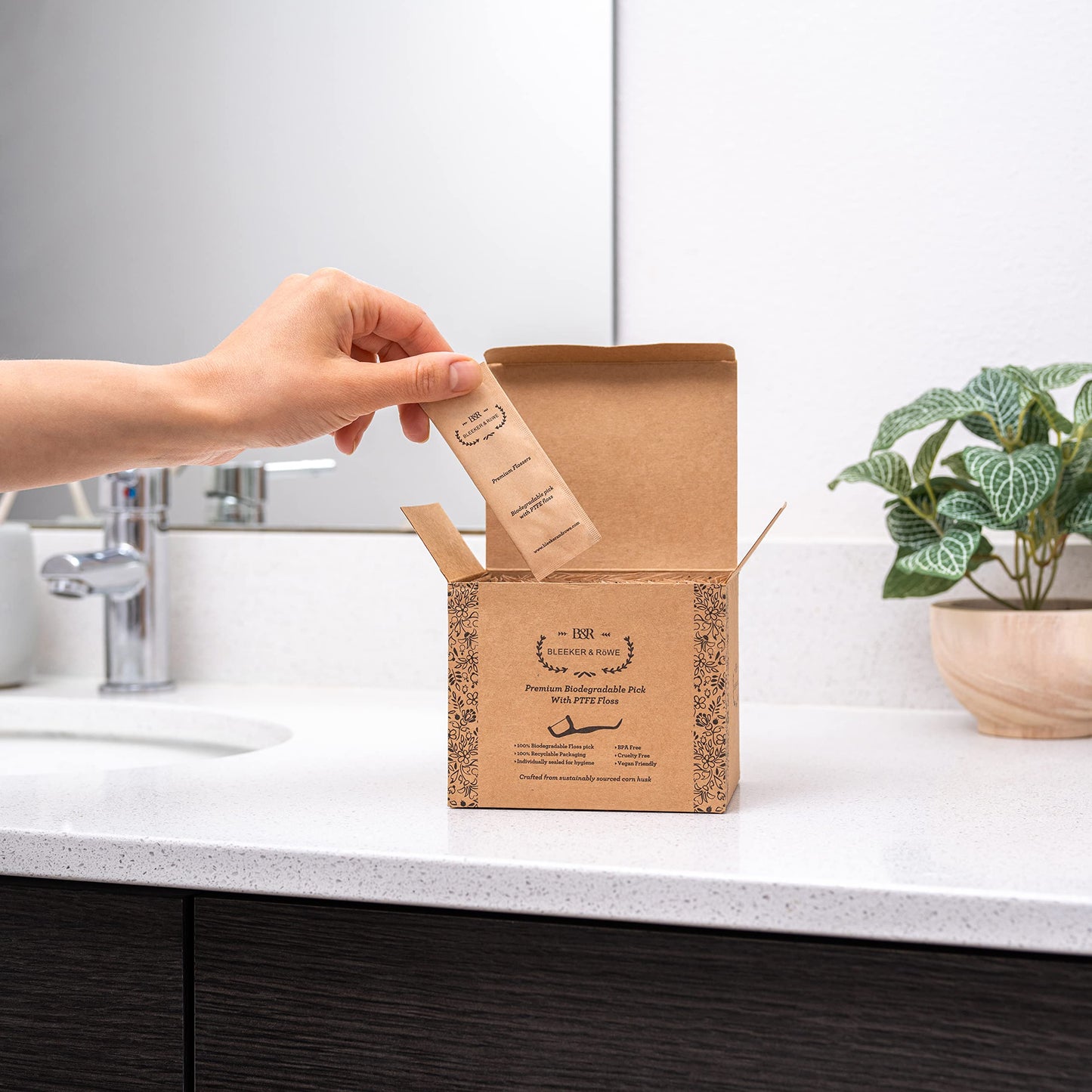 Bleeker and Rowe Biodegradable Floss Picks - Eco-Friendly PTFE Flossers 150 Pack