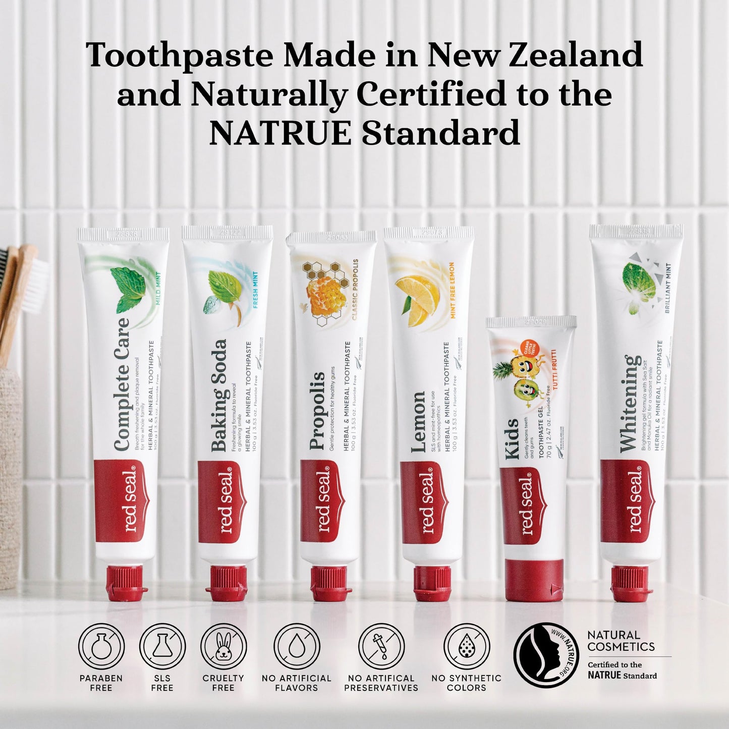 Red Seal Fluoride Free Whitening Toothpaste - Mint | Vegan, Cruelty-Free, NATRUE-Certified Natural Ingredients