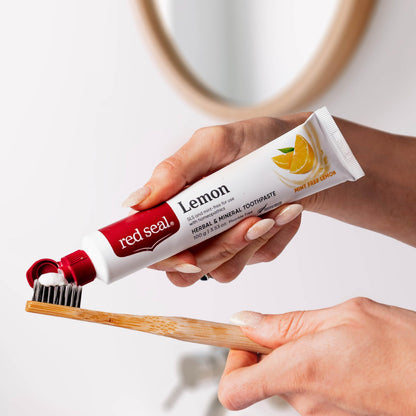 Red Seal Fluoride Free Lemon Toothpaste - Mint-Free Citrus Flavor | Vegan, Cruelty-Free, SLS Free, NATRUE Certified, 3.53 oz