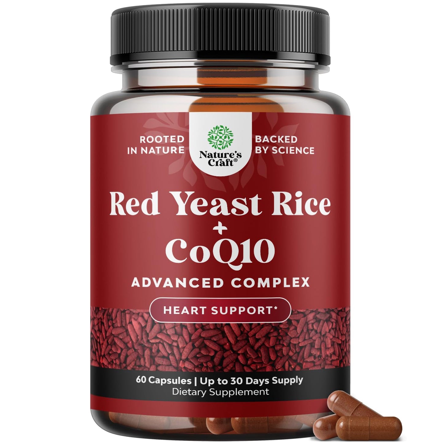 Red Yeast Rice with CoQ10 - 1200 mg Heart Health & Cholesterol Support - 60 Capsules
